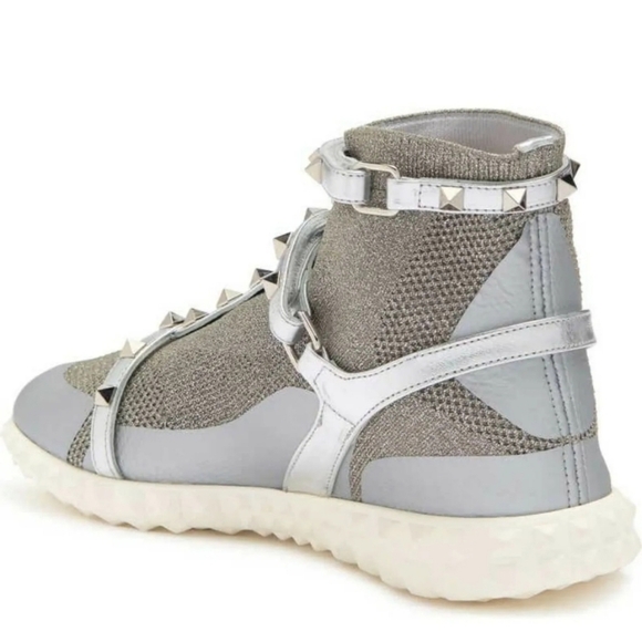 $995 Valentino GARAVANI Silver Rockstud Knit Sneakers SZ IT 40/ US 10 NIB - Picture 4 of 12